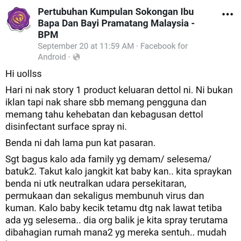 Semburan Bebas Kuman, Dettol Jadi Pilihan Mama!