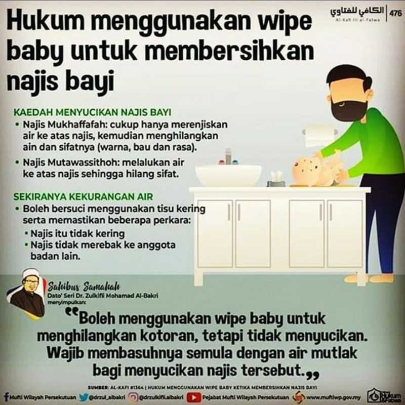 Mufti Jawab Hukum Bersihkan Najis Bayi Pakai Baby Wipes