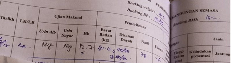 maklumat dalam buku pink di Klinik Ibu dan Anak