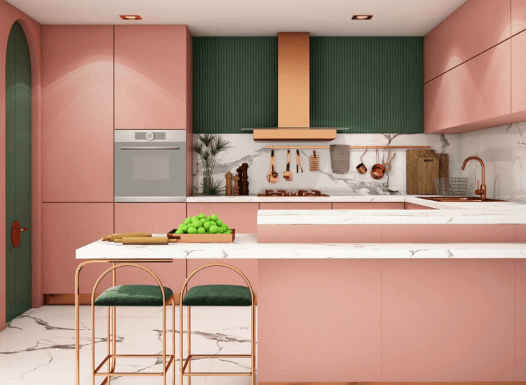 cat rumah dapur Coral Pink + Emerald Green