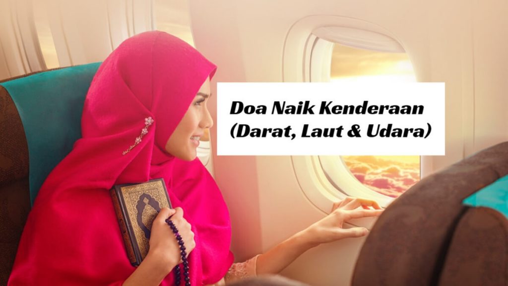 Muslim women holding quran watching through the airplane window