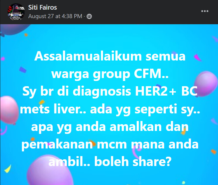 perkongsian di FB group kanser survivor Malaysia