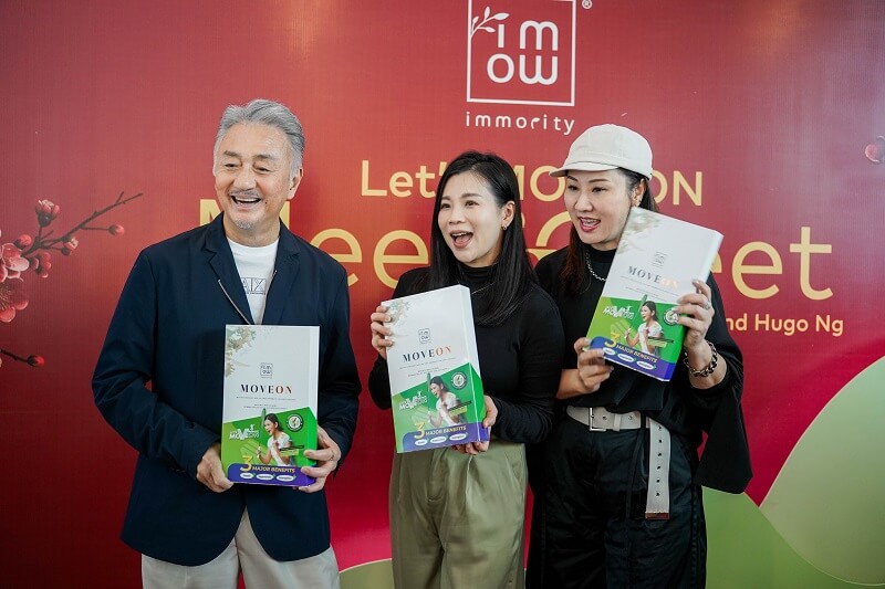 Wellous MOVEON Endorser Hugo Ng (left), Ambassador Goh Liu Ying (middle), and HK Actor Lily Chung (right)