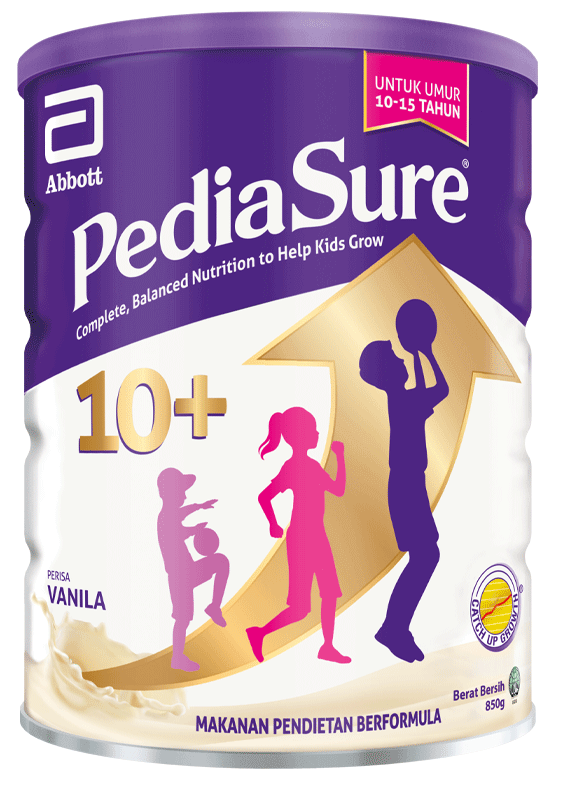 amalkan susu PediaSure 10+ vanila untuk meningkatkan tumbesaran dan keyakinan anak-anak