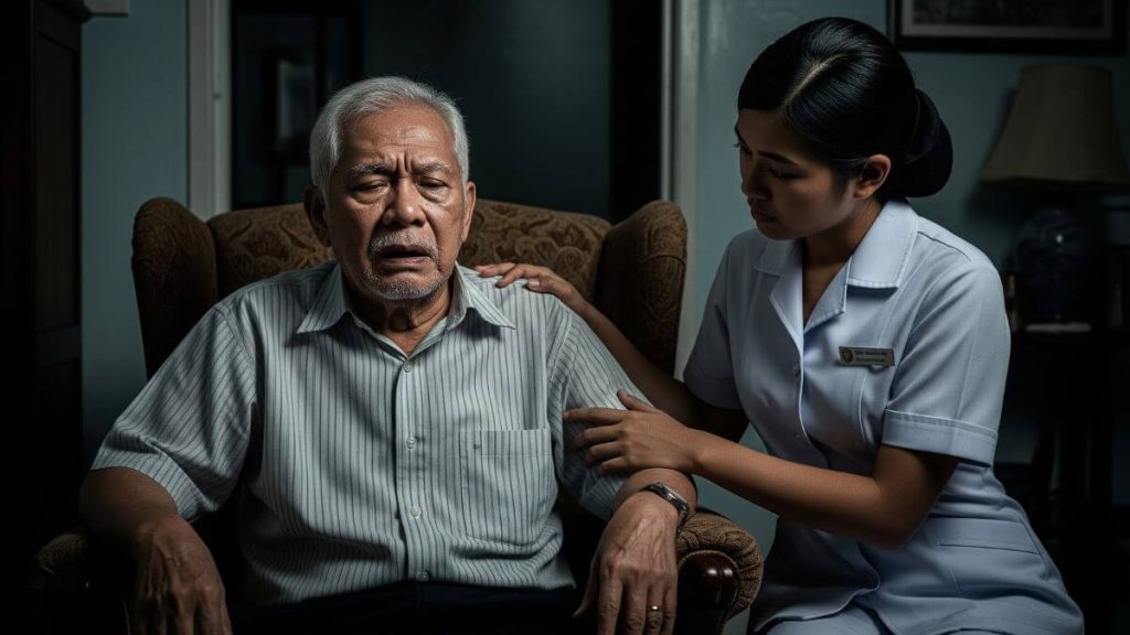 atuk dengan penyakit demensia dijaga oleh jururawat
