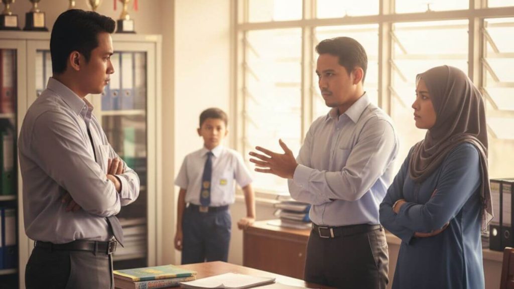 mak ayah bergaduh dengan guru