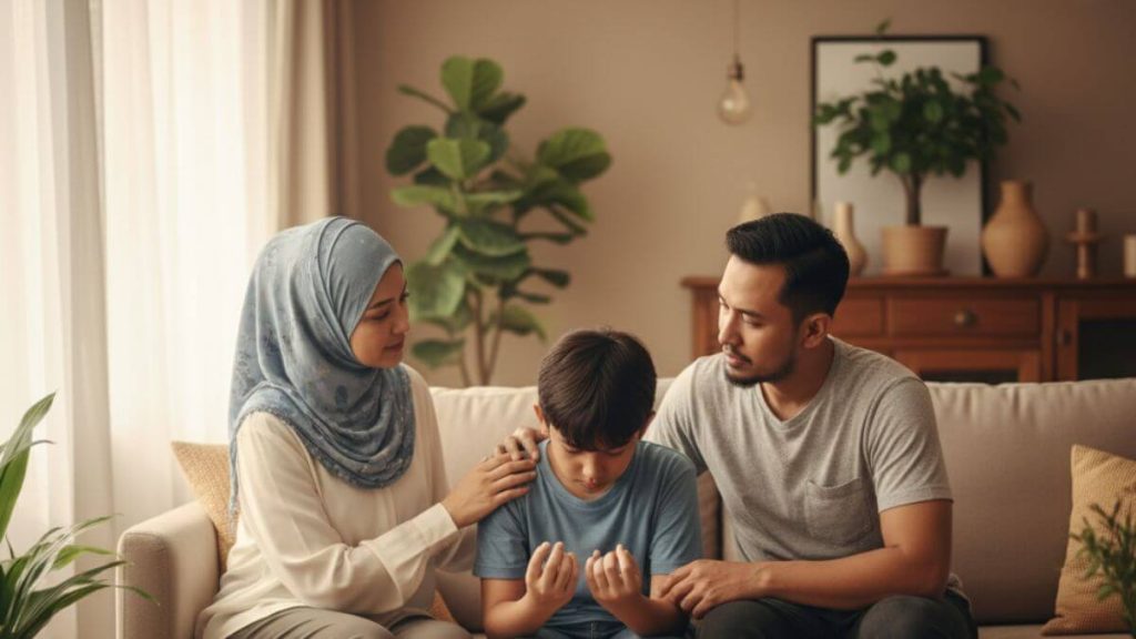 mak ayah tengah memujuk anak
